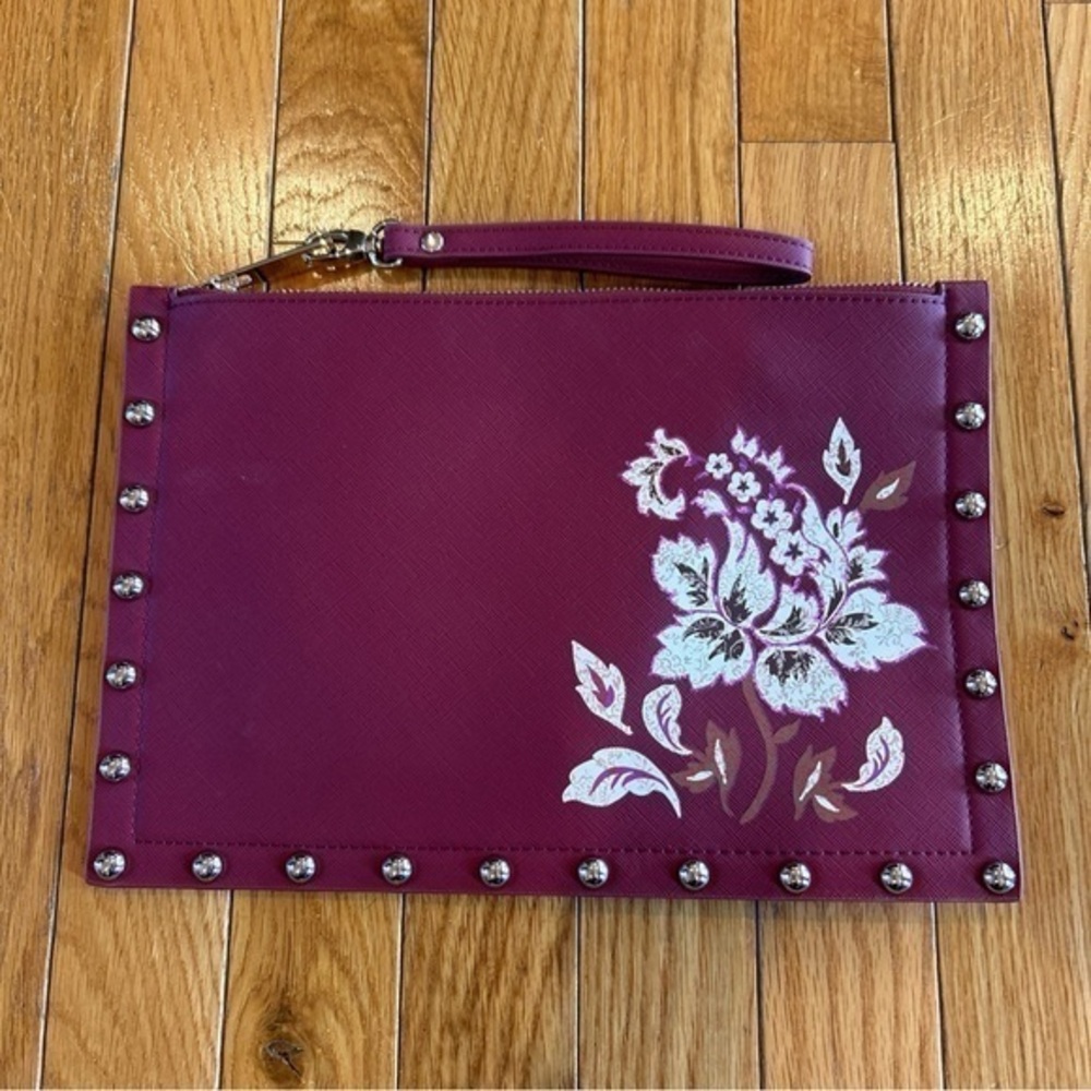 White House Black Market Port Wine Floral 
Studded Clutch Purse Bag Wristlet